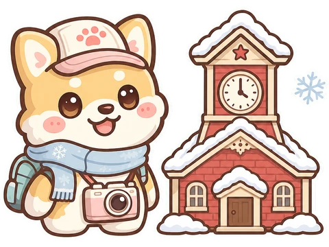 Sibi with a snowy Sapporo clock tower