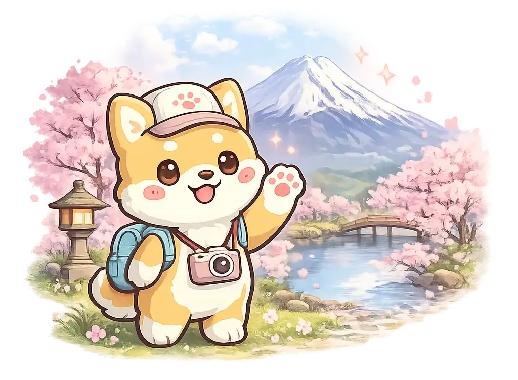 Sibi waving beside Mount Fuji